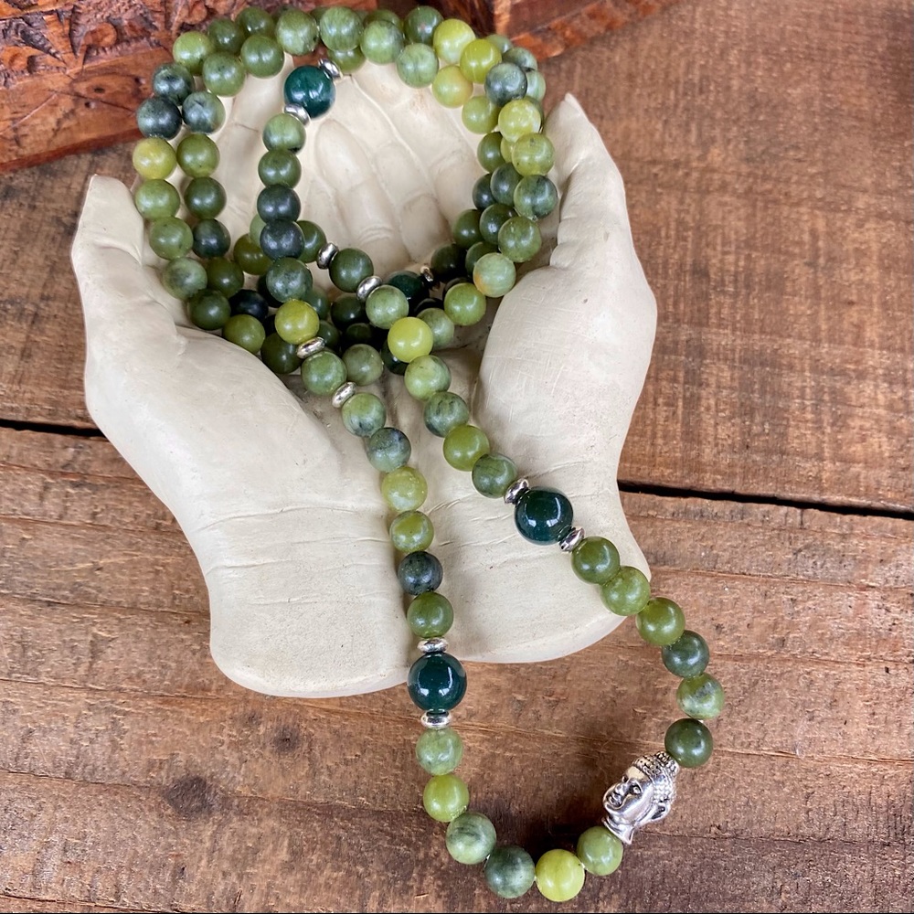 ✨JADE STONE BEAD MALA NECKLACE WRAP BRACELET - Picture 3 of 7